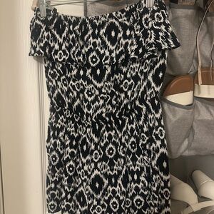 Black and White Patterned Off-Shoulder Romper